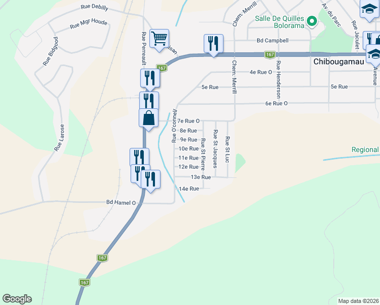 map of restaurants, bars, coffee shops, grocery stores, and more near 1014 10e Rue in Chibougamau