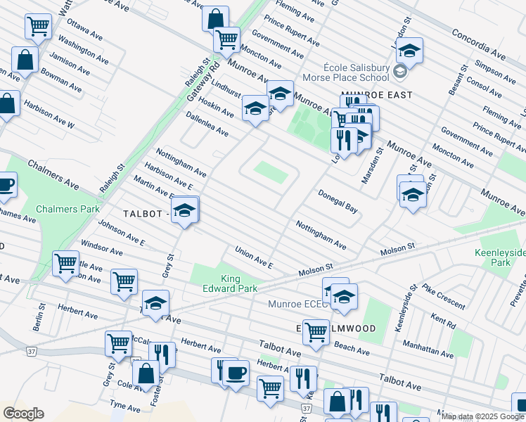 map of restaurants, bars, coffee shops, grocery stores, and more near 768 Nottingham Avenue in Winnipeg