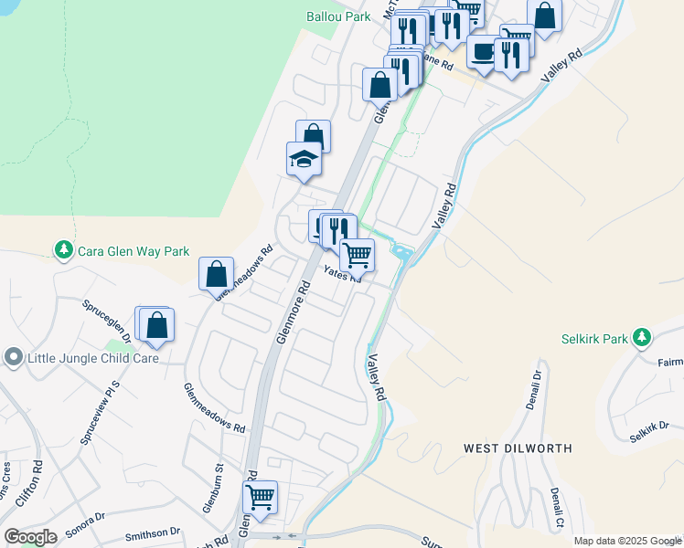 map of restaurants, bars, coffee shops, grocery stores, and more near 538 Yates Road in Kelowna