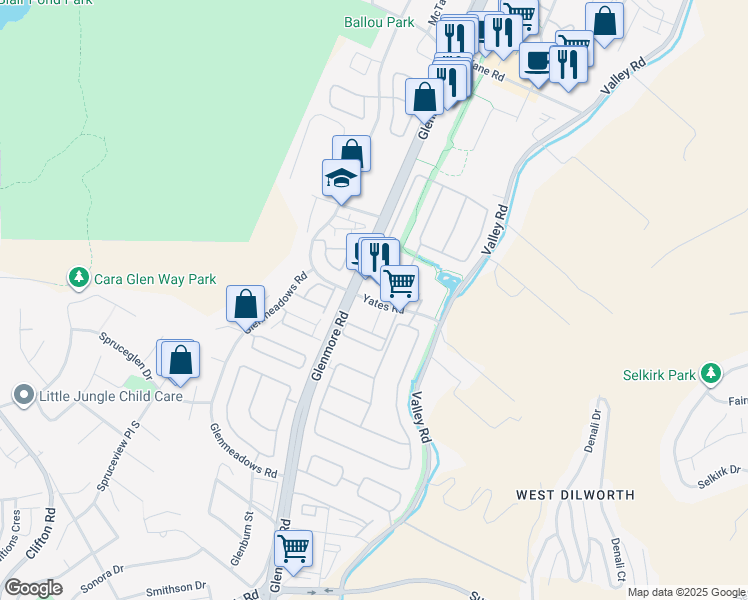 map of restaurants, bars, coffee shops, grocery stores, and more near 538 Yates Road in Kelowna