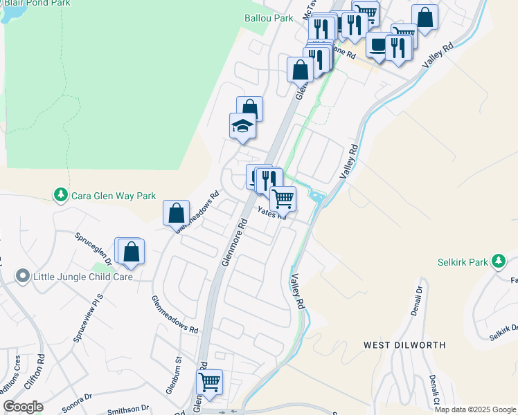 map of restaurants, bars, coffee shops, grocery stores, and more near 538 Yates Road in Kelowna