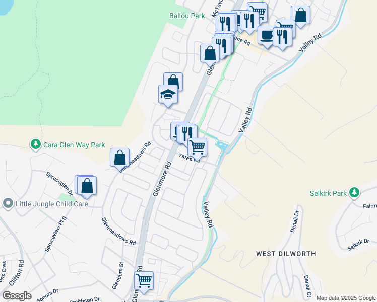 map of restaurants, bars, coffee shops, grocery stores, and more near 538 Yates Road in Kelowna