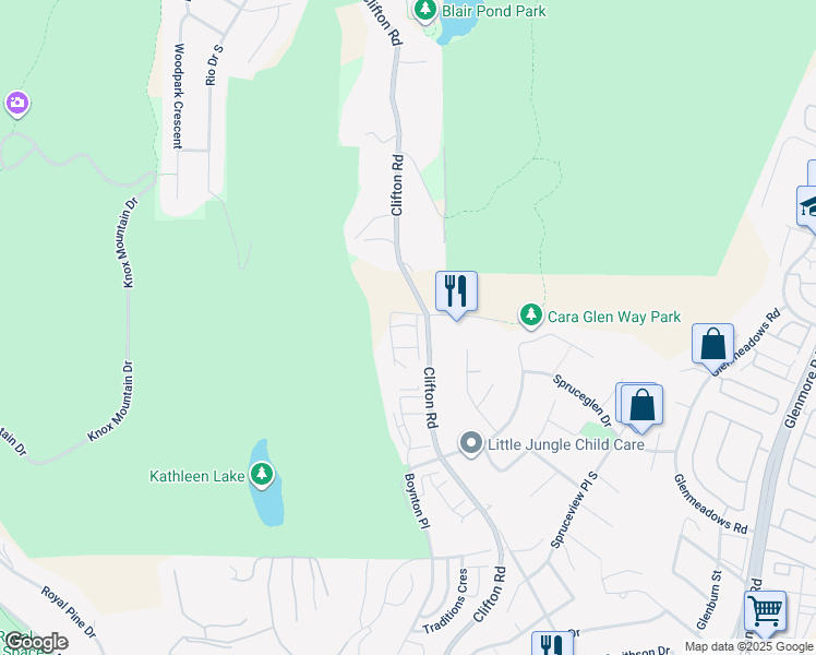 map of restaurants, bars, coffee shops, grocery stores, and more near 550 Clifton Road in Kelowna