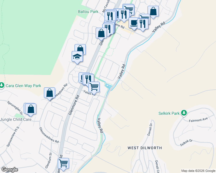 map of restaurants, bars, coffee shops, grocery stores, and more near 530 Valley Road in Kelowna