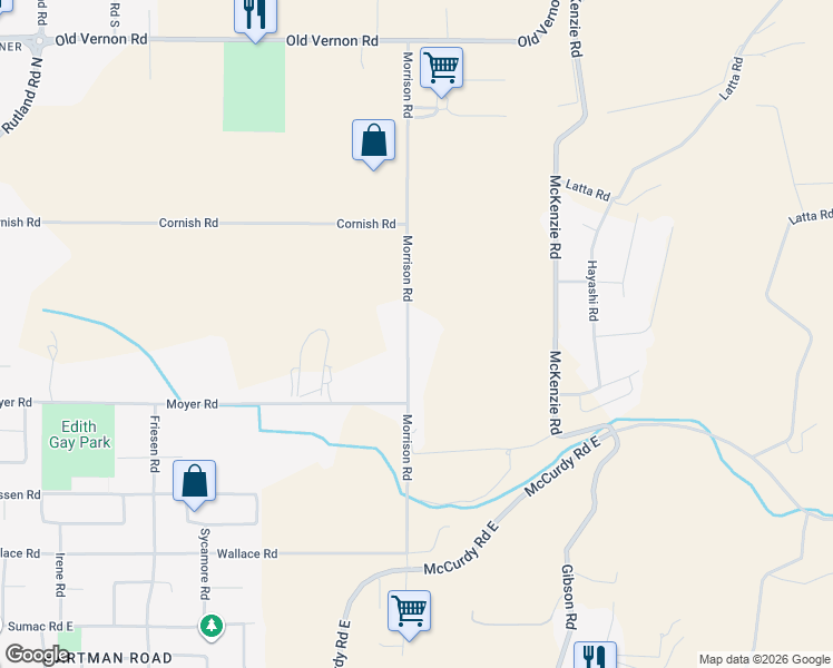 map of restaurants, bars, coffee shops, grocery stores, and more near 1705 Morrison Road in Kelowna