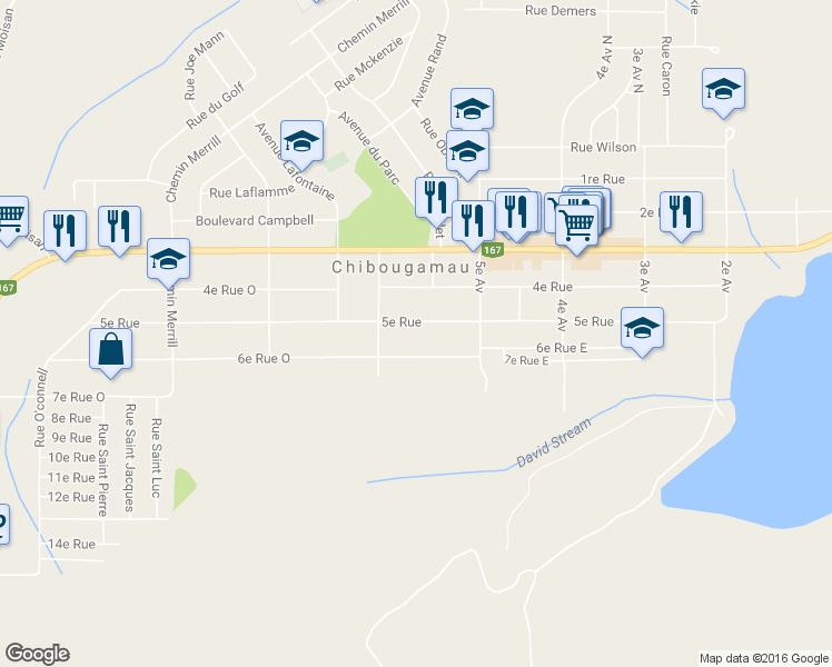 map of restaurants, bars, coffee shops, grocery stores, and more near 626 5e Rue in Chibougamau