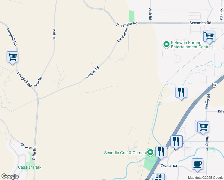 map of restaurants, bars, coffee shops, grocery stores, and more near 2753 Monford Road in Kelowna