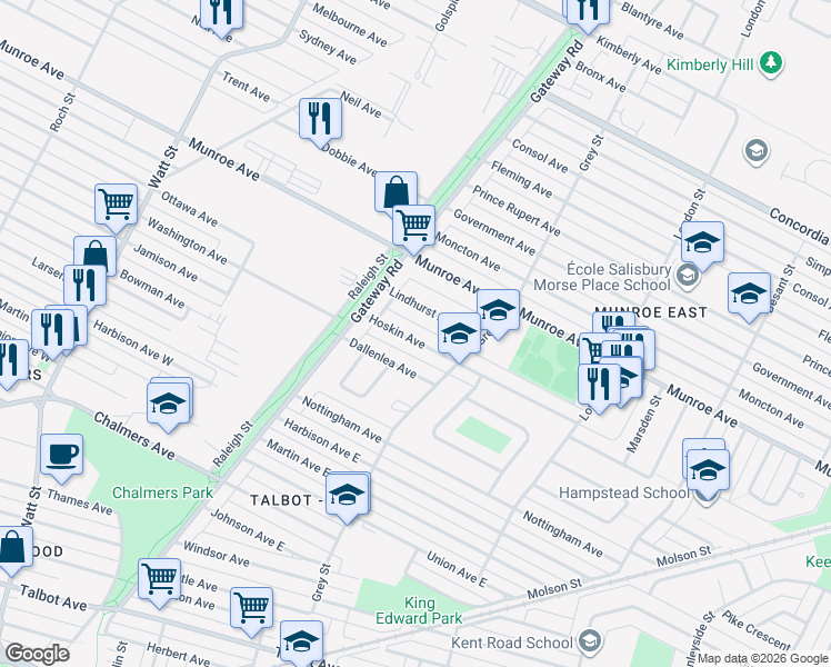 map of restaurants, bars, coffee shops, grocery stores, and more near 641 Hoskin Avenue in Winnipeg