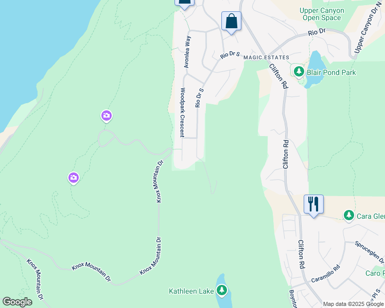 map of restaurants, bars, coffee shops, grocery stores, and more near 412 Rio Drive South in Kelowna