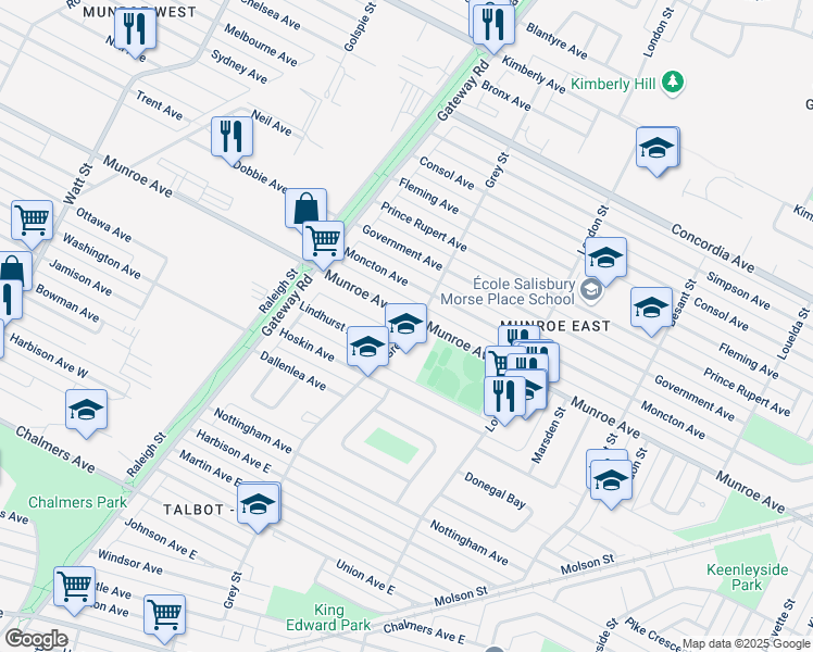 map of restaurants, bars, coffee shops, grocery stores, and more near 510 Grey Street in Winnipeg