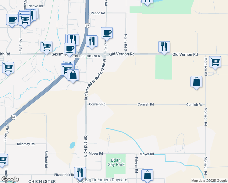 map of restaurants, bars, coffee shops, grocery stores, and more near 298 Cornish Road in Kelowna