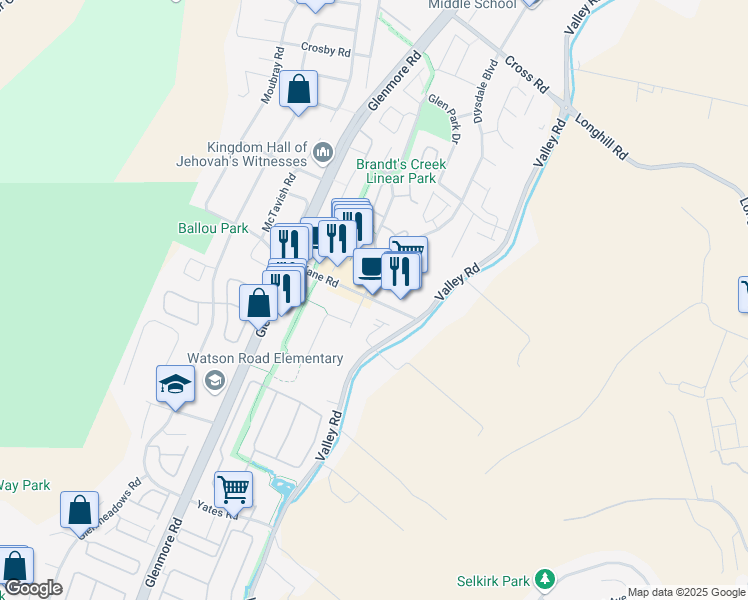 map of restaurants, bars, coffee shops, grocery stores, and more near 1970 Kane Road in Kelowna