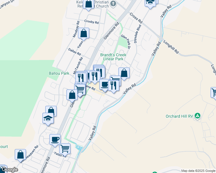 map of restaurants, bars, coffee shops, grocery stores, and more near 1972 Kane Road in Kelowna