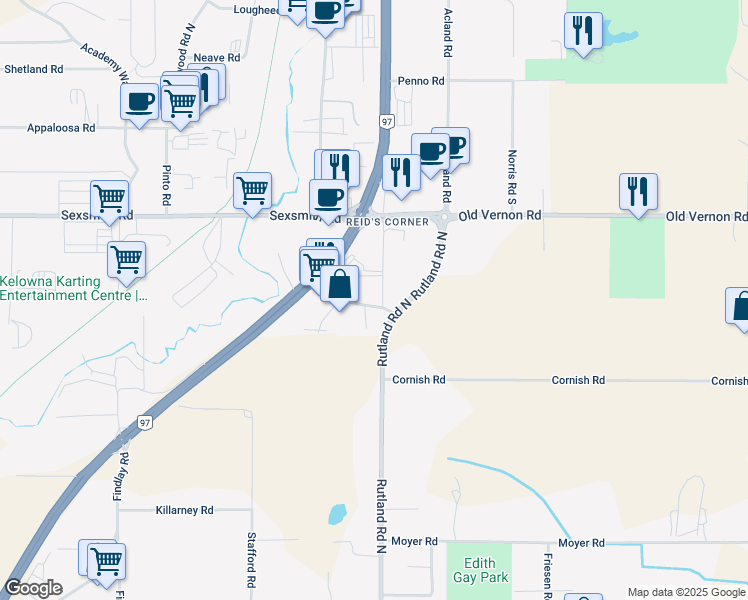 map of restaurants, bars, coffee shops, grocery stores, and more near 140 Commercial Drive in Kelowna