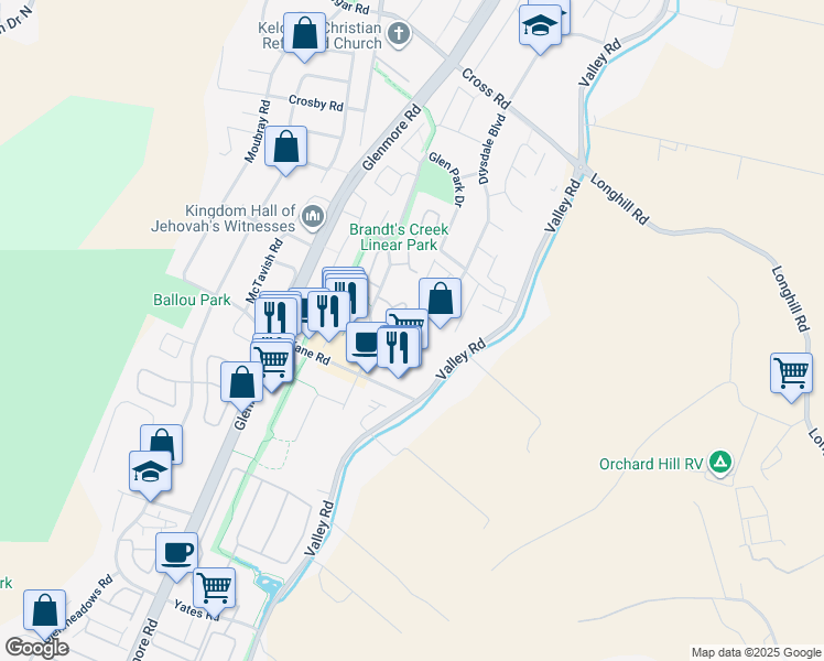 map of restaurants, bars, coffee shops, grocery stores, and more near 1972 Kane Road in Kelowna