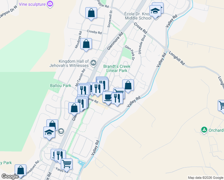 map of restaurants, bars, coffee shops, grocery stores, and more near 10 Whitman Road in Kelowna