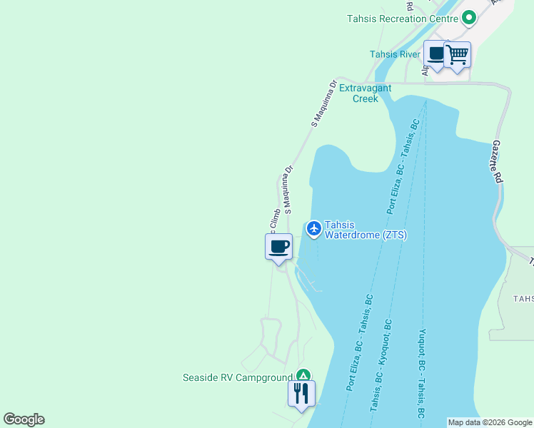 map of restaurants, bars, coffee shops, grocery stores, and more near 580 Cardiac Climb in Tahsis
