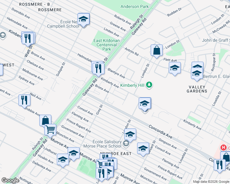 map of restaurants, bars, coffee shops, grocery stores, and more near 762 Bronx Avenue in Winnipeg