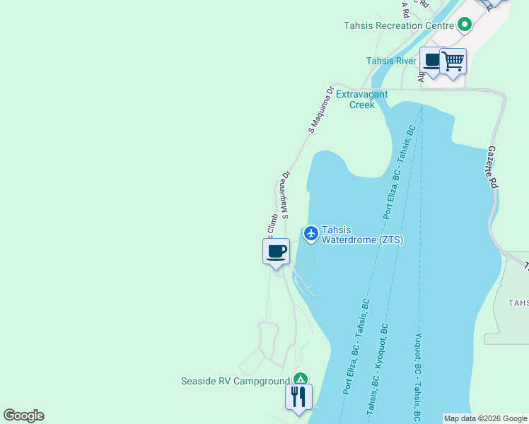 map of restaurants, bars, coffee shops, grocery stores, and more near 534 Cardiac Climb in Tahsis
