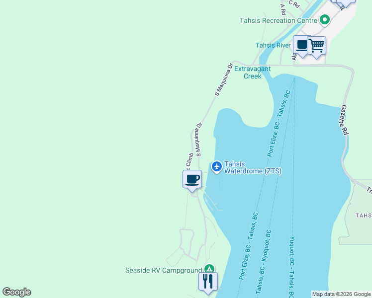 map of restaurants, bars, coffee shops, grocery stores, and more near 580 Cardiac Climb in Tahsis
