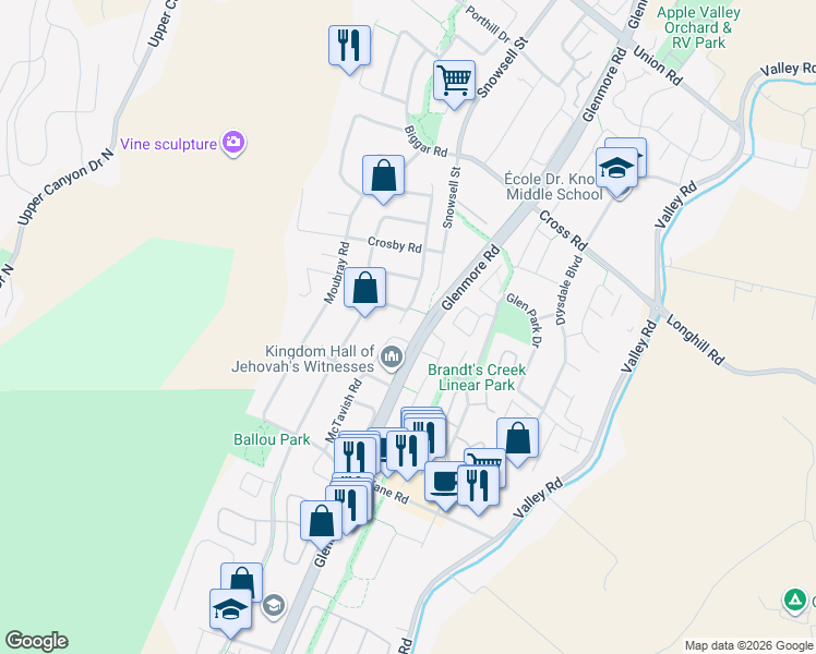 map of restaurants, bars, coffee shops, grocery stores, and more near 315 McTavish Road in Kelowna