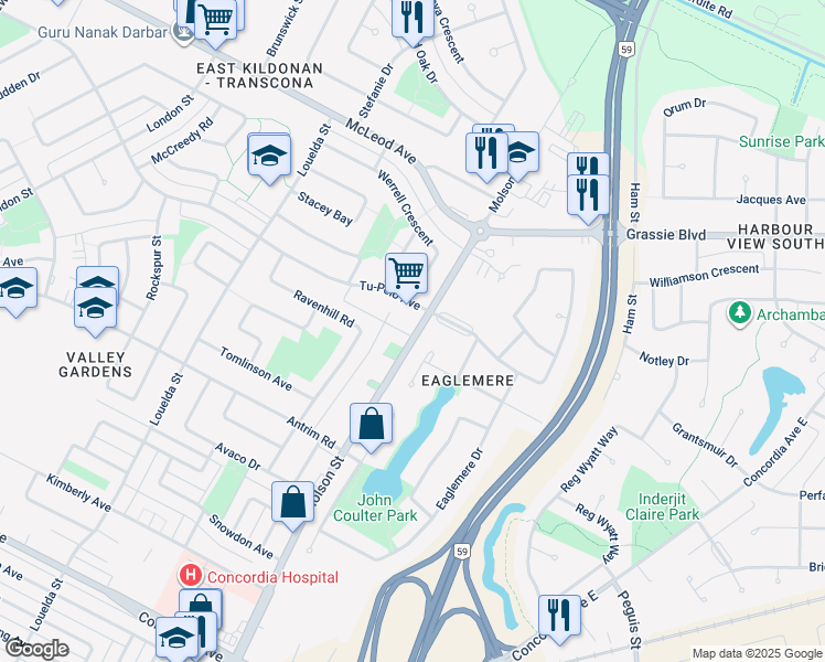 map of restaurants, bars, coffee shops, grocery stores, and more near 1324 Molson Street in Winnipeg