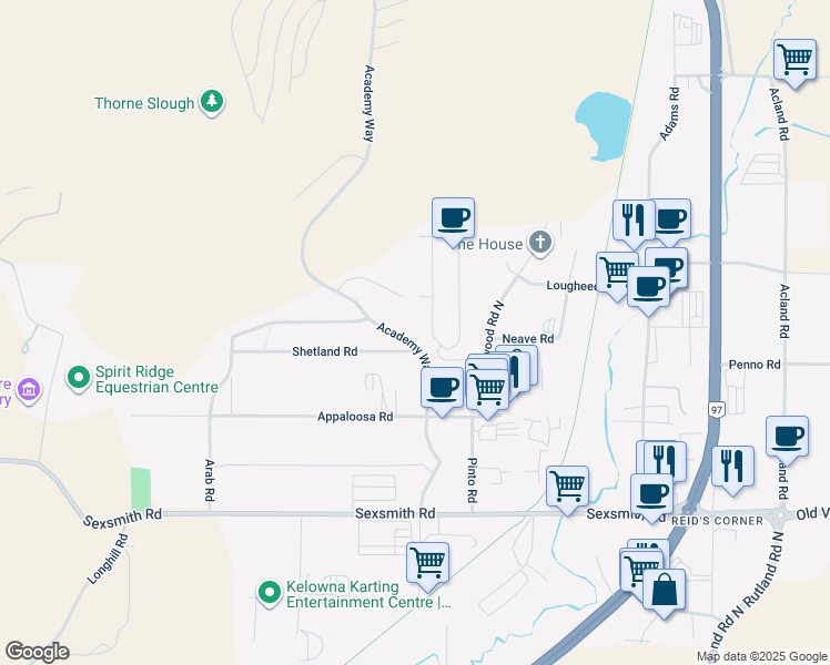 map of restaurants, bars, coffee shops, grocery stores, and more near 349 Clydesdale Road in Kelowna