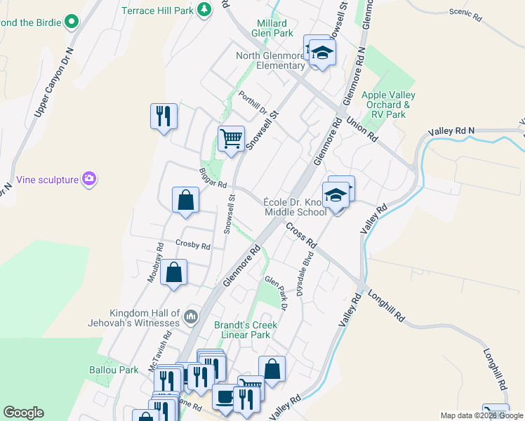 map of restaurants, bars, coffee shops, grocery stores, and more near 1943 Cross Road in Kelowna