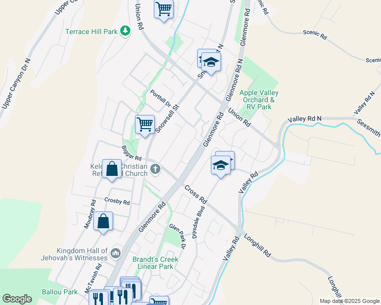 map of restaurants, bars, coffee shops, grocery stores, and more near 173 Ritchie Court in Kelowna