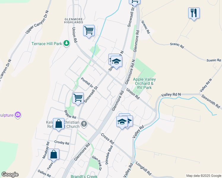 map of restaurants, bars, coffee shops, grocery stores, and more near 112 Wyndham Crescent in Kelowna