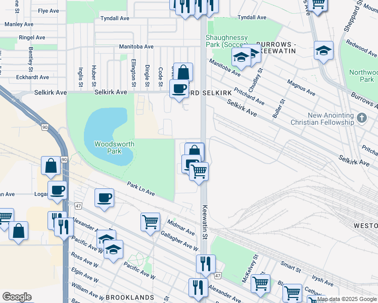 map of restaurants, bars, coffee shops, grocery stores, and more near 370 Keewatin Street in Winnipeg