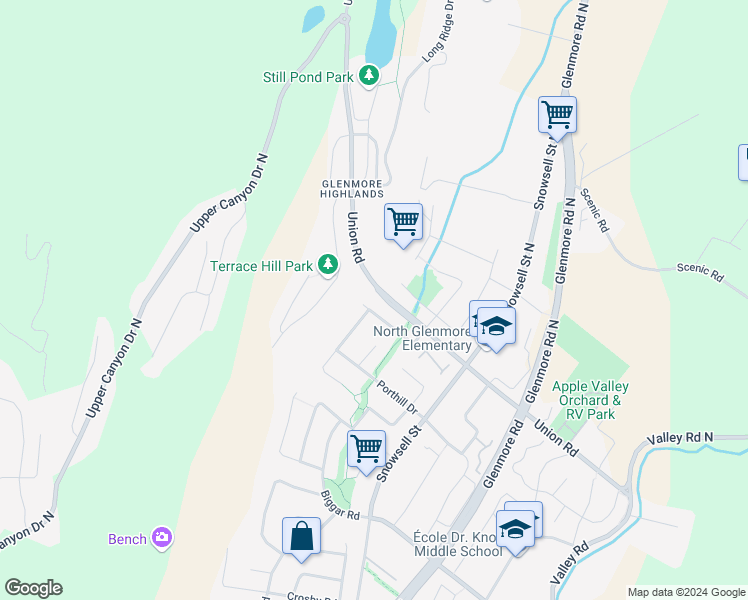 map of restaurants, bars, coffee shops, grocery stores, and more near 1814 Edgehill Court in Kelowna