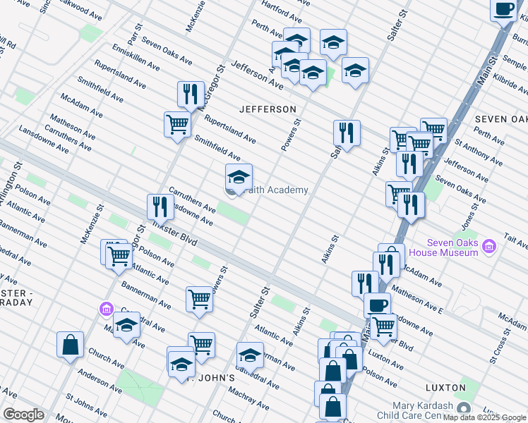 map of restaurants, bars, coffee shops, grocery stores, and more near 369 Matheson Avenue in Winnipeg