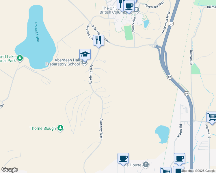 map of restaurants, bars, coffee shops, grocery stores, and more near 755 Academy Way in Kelowna