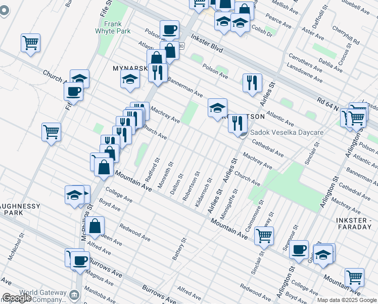 map of restaurants, bars, coffee shops, grocery stores, and more near 472 Dalton Street in Winnipeg