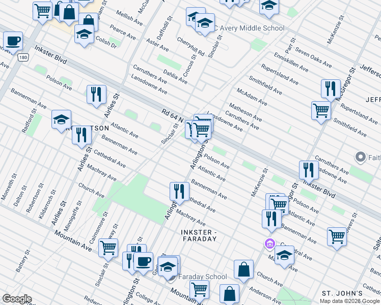 map of restaurants, bars, coffee shops, grocery stores, and more near 755 Luxton Place in Winnipeg