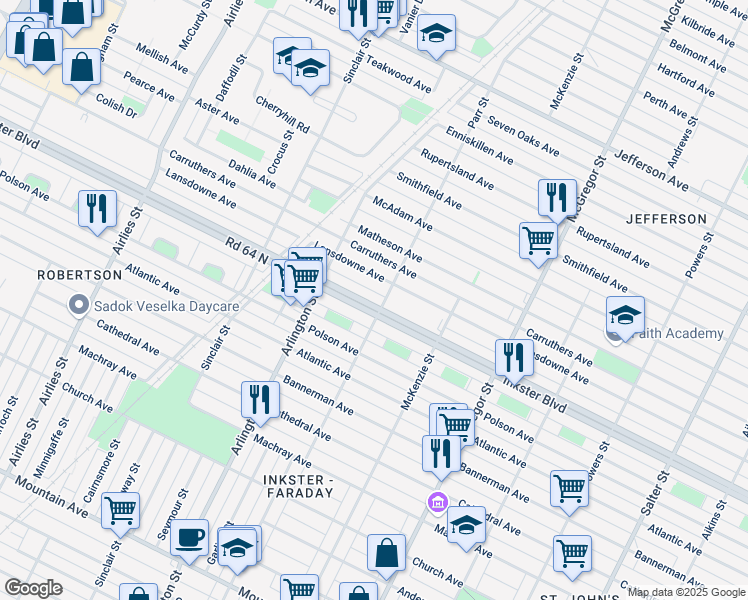 map of restaurants, bars, coffee shops, grocery stores, and more near 727 Inkster Boulevard in Winnipeg