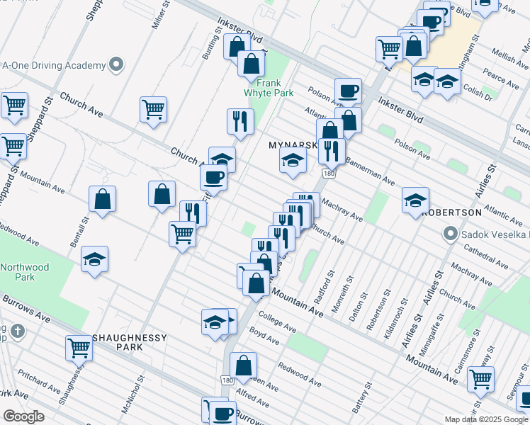 map of restaurants, bars, coffee shops, grocery stores, and more near 1209 Chamberlain Avenue in Winnipeg