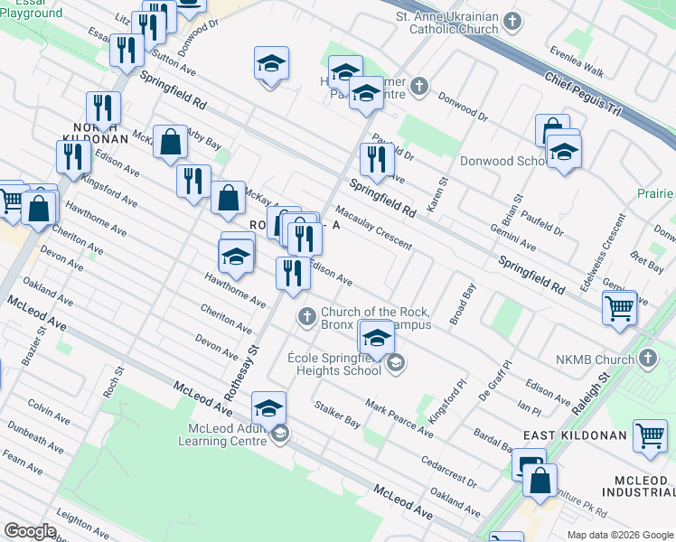 map of restaurants, bars, coffee shops, grocery stores, and more near 433 Edison Avenue in Winnipeg