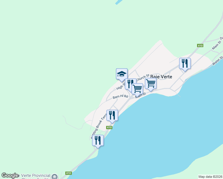 map of restaurants, bars, coffee shops, grocery stores, and more near 13 High Street in Baie Verte