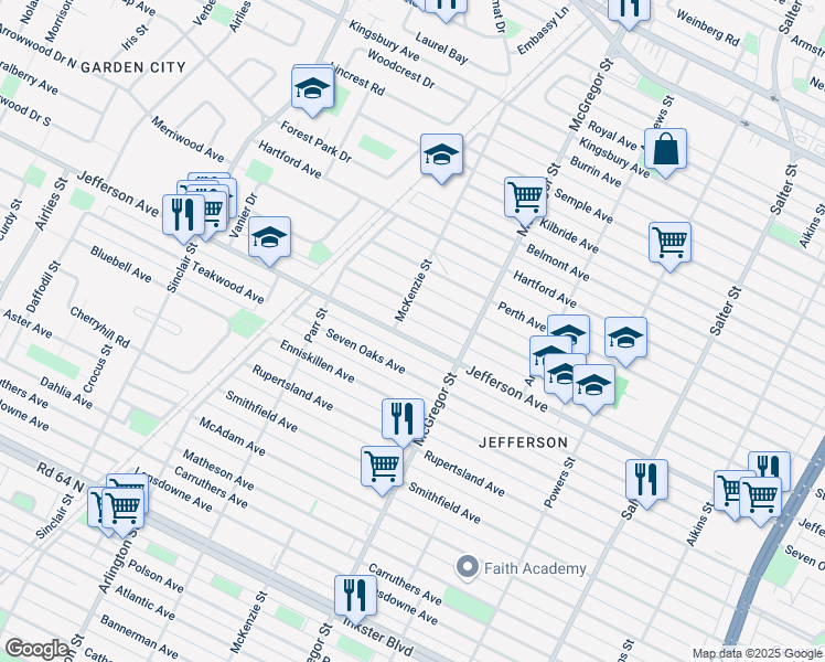 map of restaurants, bars, coffee shops, grocery stores, and more near 503 Jefferson Avenue in Winnipeg