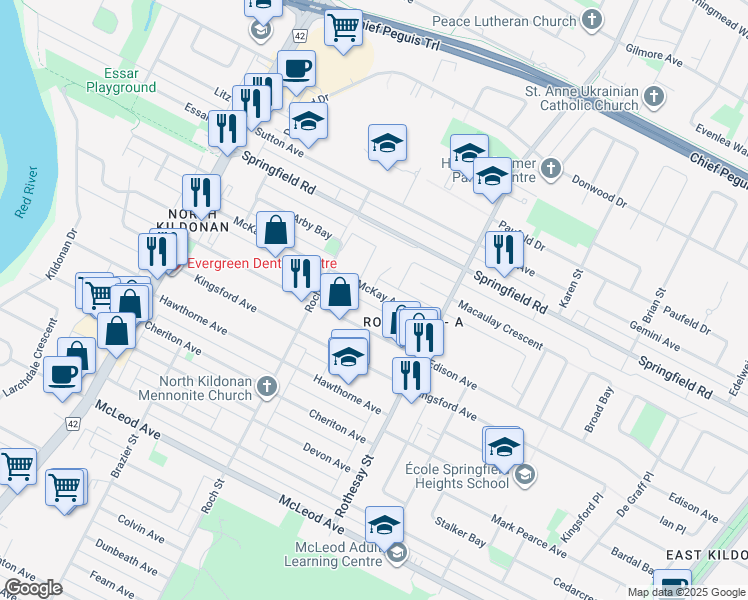 map of restaurants, bars, coffee shops, grocery stores, and more near 344 McKay Avenue in Winnipeg
