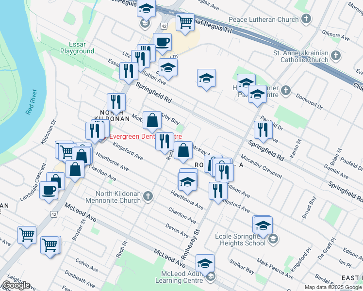 map of restaurants, bars, coffee shops, grocery stores, and more near 306 McKay Avenue in Winnipeg