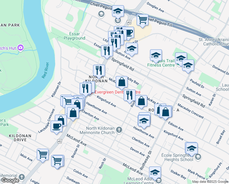 map of restaurants, bars, coffee shops, grocery stores, and more near 252 McKay Avenue in Winnipeg