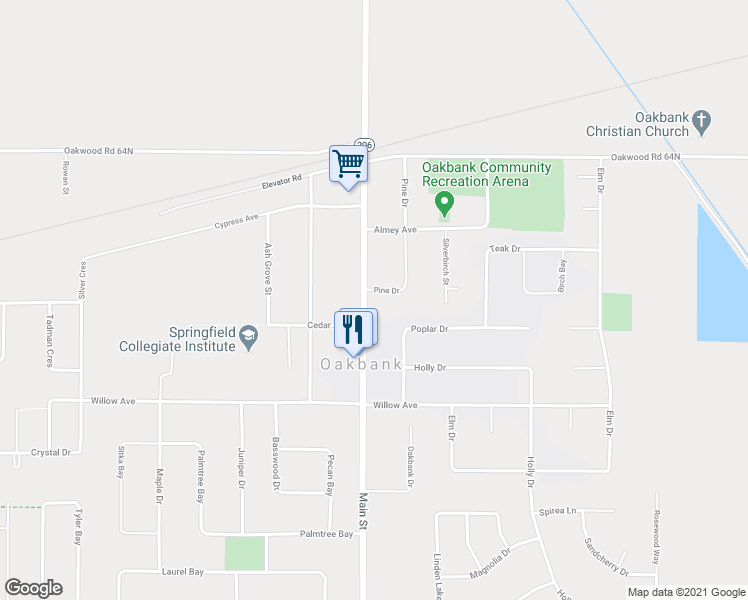 map of restaurants, bars, coffee shops, grocery stores, and more near 585 Pine Drive in Oakbank