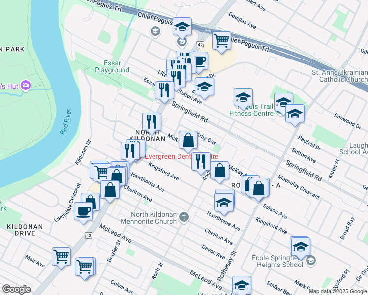 map of restaurants, bars, coffee shops, grocery stores, and more near 252 McKay Avenue in Winnipeg