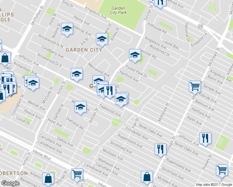 map of restaurants, bars, coffee shops, grocery stores, and more near 620 Jefferson Avenue in Winnipeg