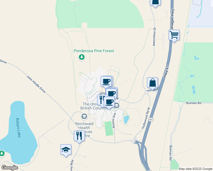 map of restaurants, bars, coffee shops, grocery stores, and more near 1255 International Mews in Kelowna
