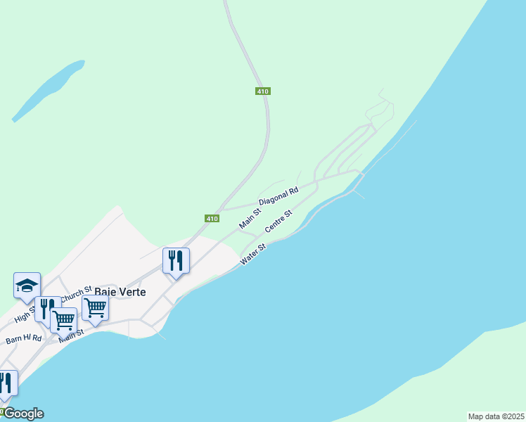 map of restaurants, bars, coffee shops, grocery stores, and more near Diagonal Road in Baie Verte