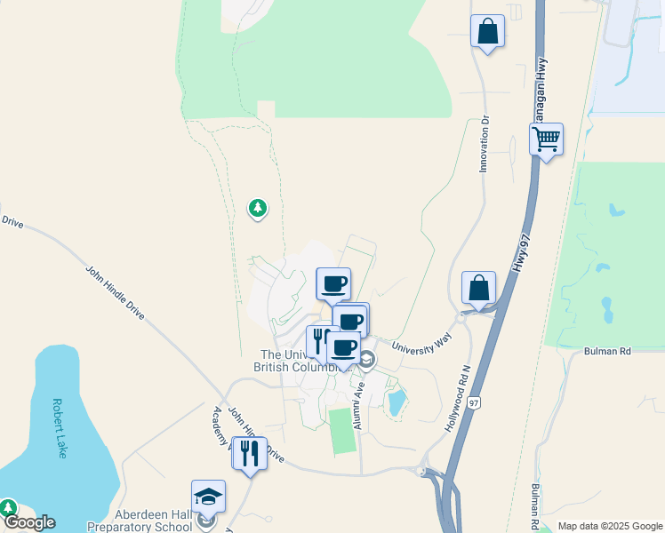 map of restaurants, bars, coffee shops, grocery stores, and more near 1290 International Mews in Kelowna